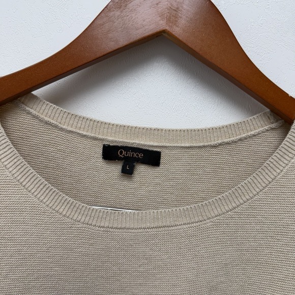 Quince Lightweight Cotton Cashmere Dolman Sweater Size Large Heather Oatmeal - Picture 4 of 5